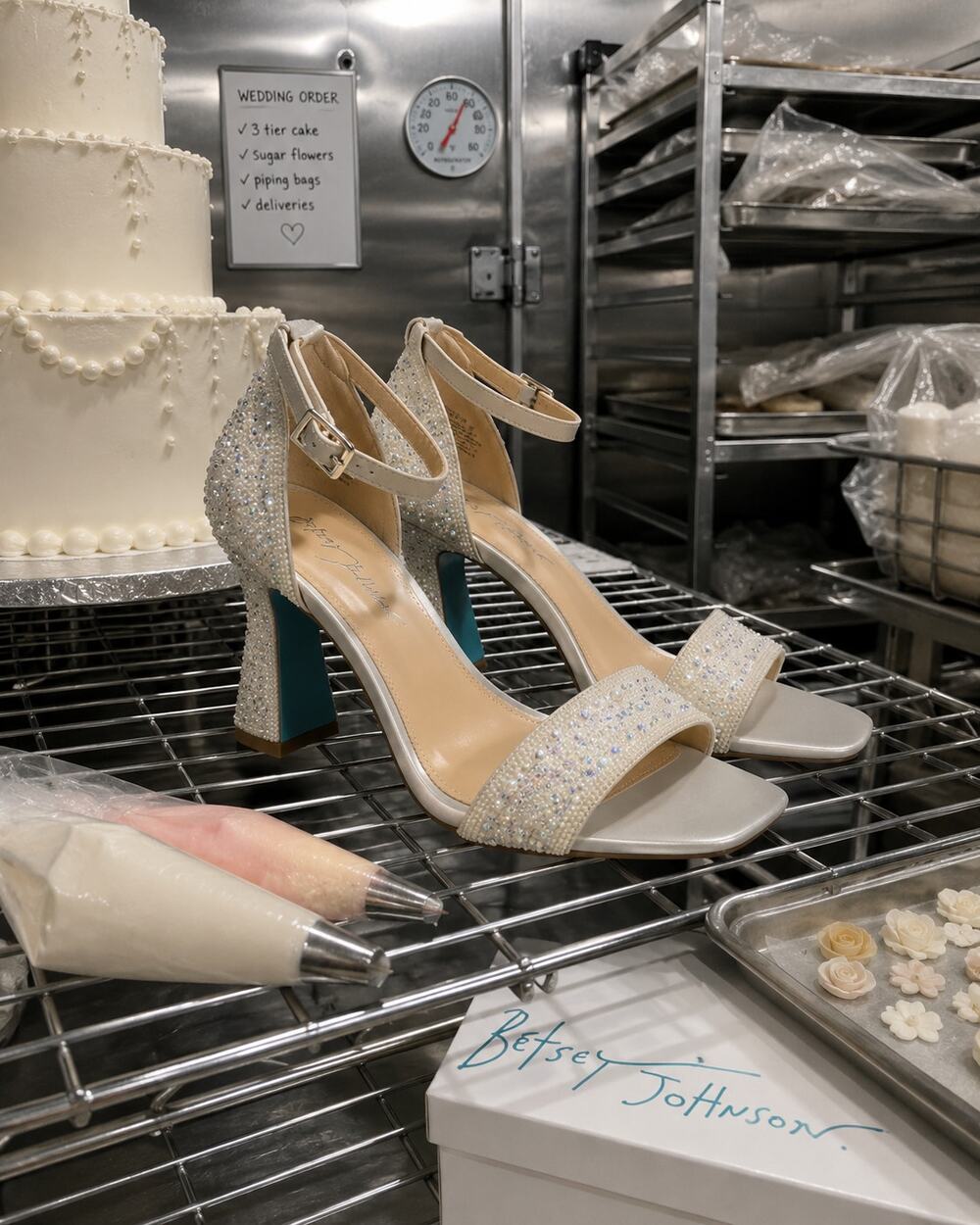 Betsey Johnson Pearl Rhinestone Ankle Strap Heels Size 8.5